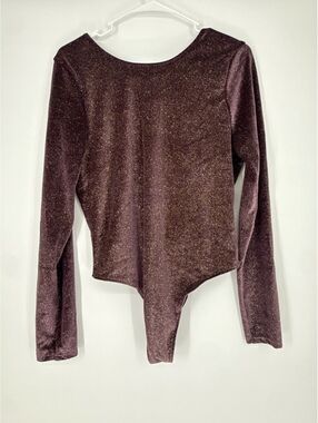 Victoria Sport Glitter Burgundy Long Sleeve Bodysuit Size L/G
